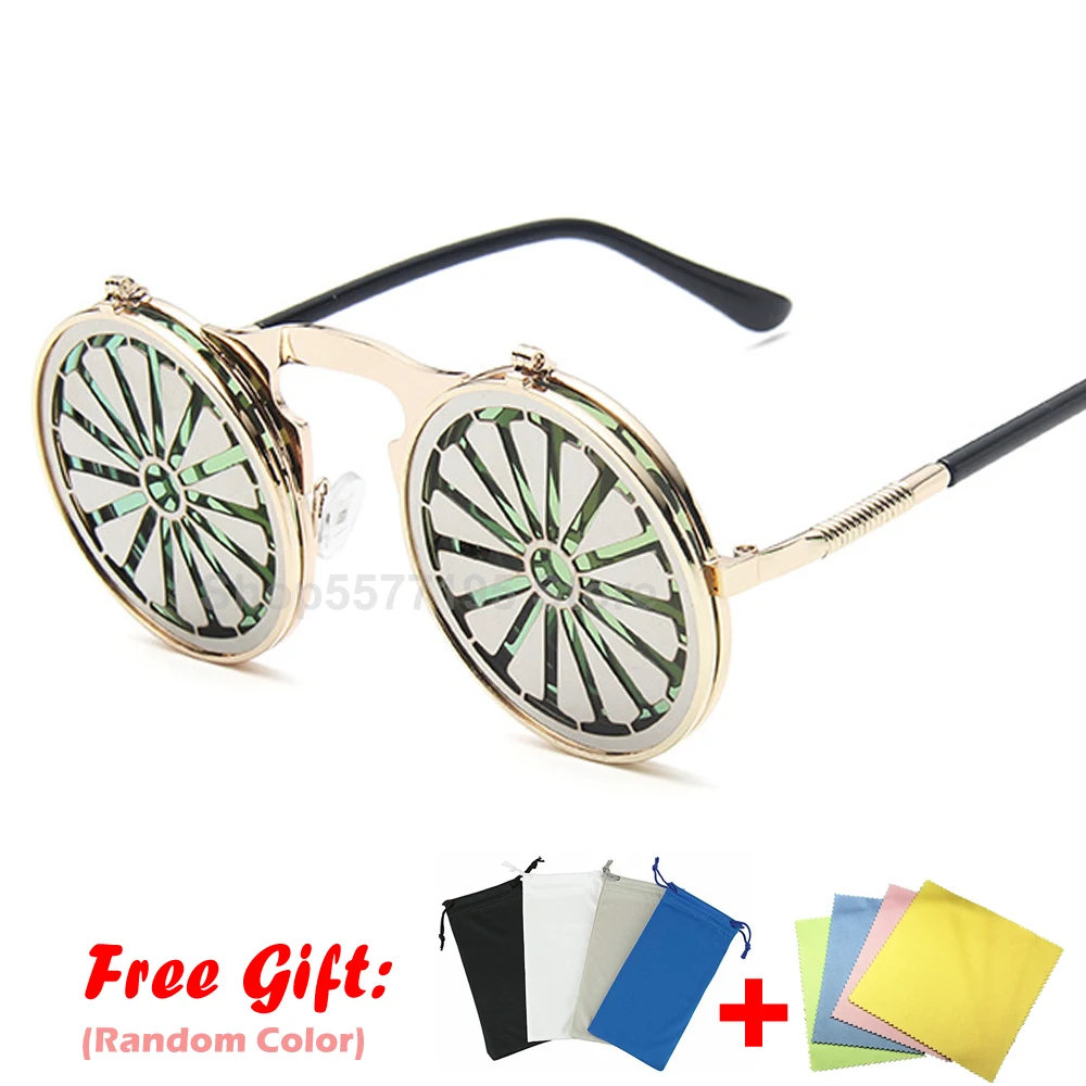 Ретро стимпанк Солнцезащитные очки для мужчин и женщин металлические флип ап
