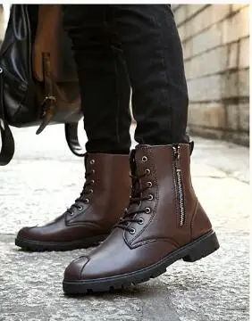 Мужские кожаные ботинки Martin модная зимняя теплая обувь с высоким берцем