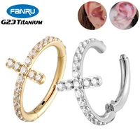 g23 titanium 16g earrings hoop cross zircon hinge clicker helix piercing nose septum segment ear clips body perforated jewelry