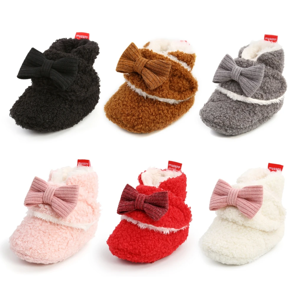 

Toddler Newborn Baby Girl Warm Booties Crawling Bow knot Shoes Infant Girl Prewalker Trainers Fur Winter First Walker 0-18M