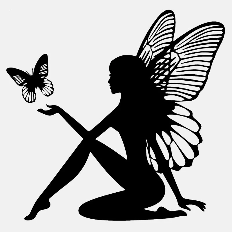 

19CM*18CM Butterfly Fairy Car Sticker Fantasy Car Decal KK Vinyl Decor Black/Silver Car Accessories
