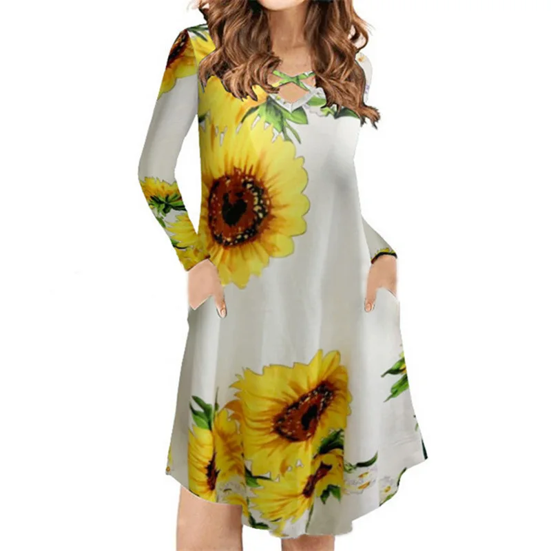 [Низкая цена] 2020 осеннее женское новое и зимнее платье с v-образным вырезом