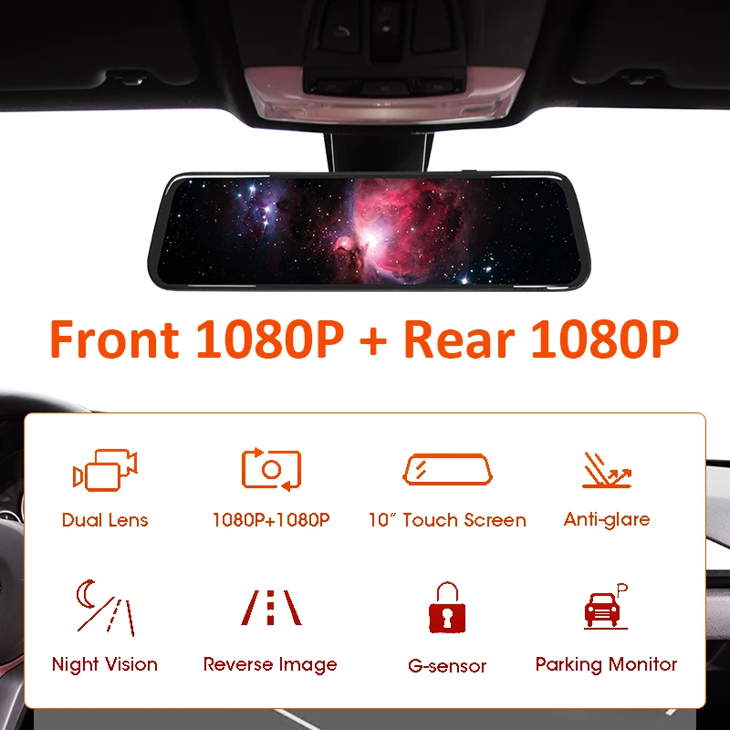 Автомобильный видеорегистратор с сенсорным экраном 1080P потоковая