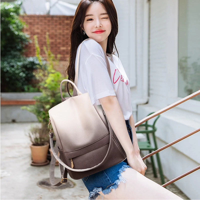 

Gradient Women Leather Backpack Anti theft Teenage Girls Fashion Backpacks Multifunctional Shoulder Bag Travel Bag mochila XA2H