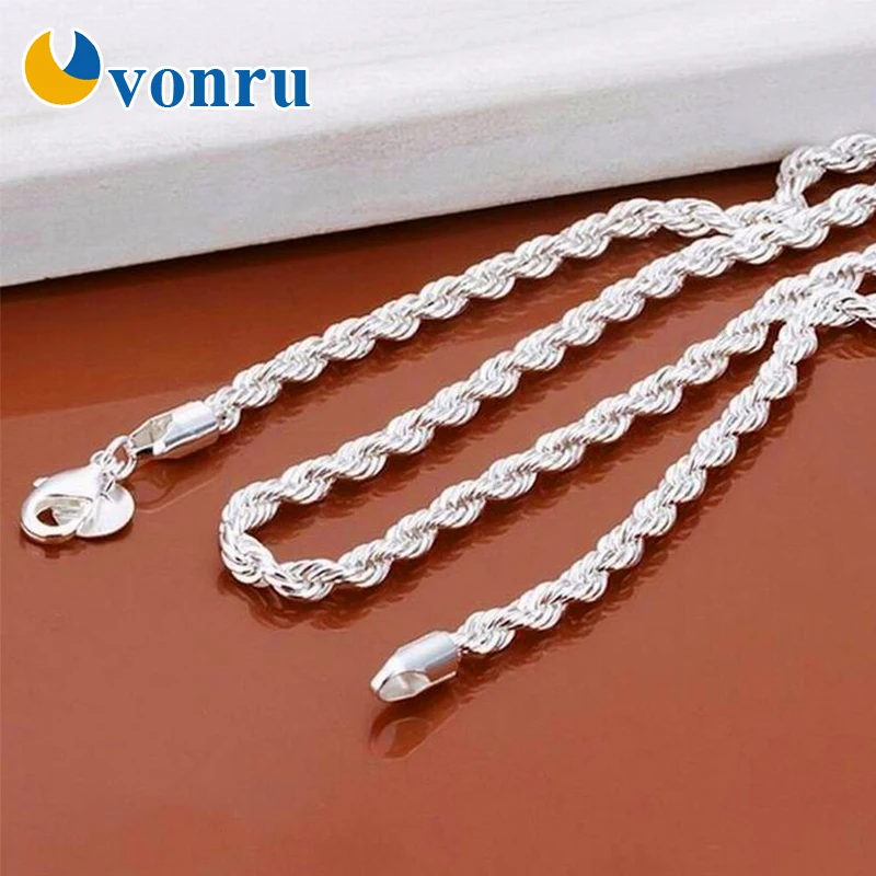 20✤✨-дюймовое ожерелье с веревочной цепочкой супер блестящее серебряное