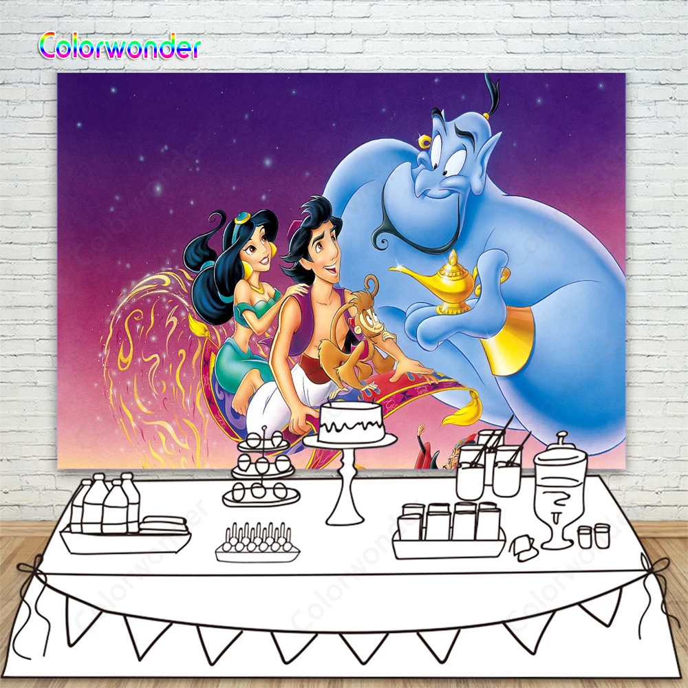 Фоны для фотосъемки Aladdin с принцессой Жасмин сидящей на волшебном одеяле