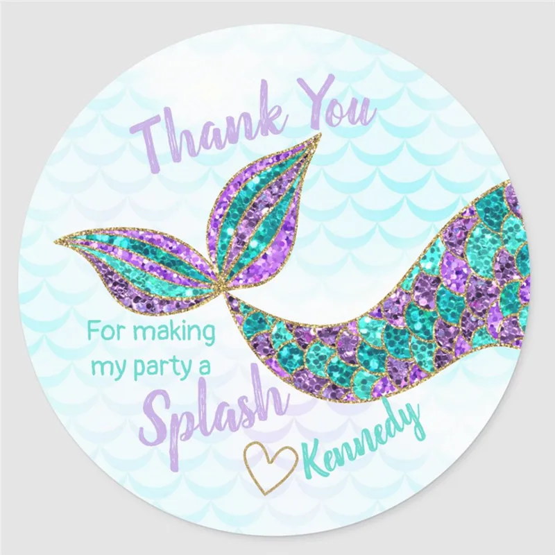 

Personalized Mermaid sticker Glitter, Under the sea Thank you
