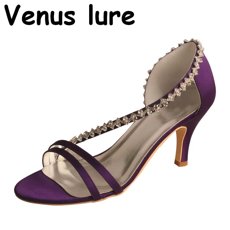 

Туфли-лодочки Свадебные фиолетовые с открытым носком и кристаллами, 7,5 см