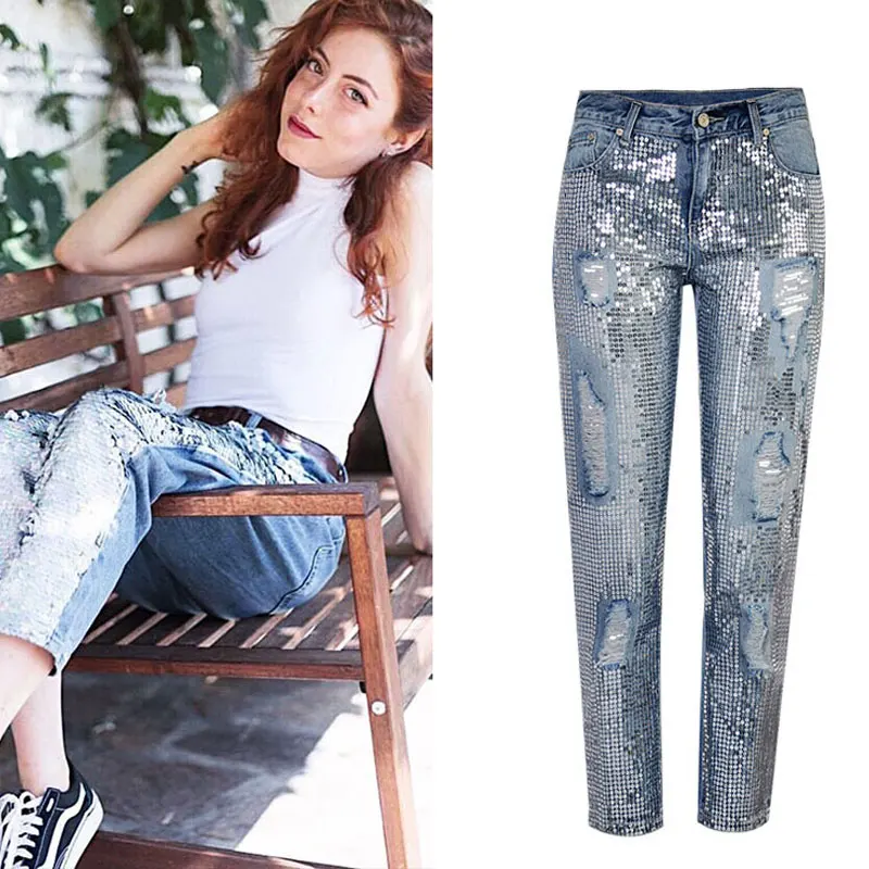 Модные женские джинсовые брюки рваные джинсы средней длины с эффектом рыбьей
