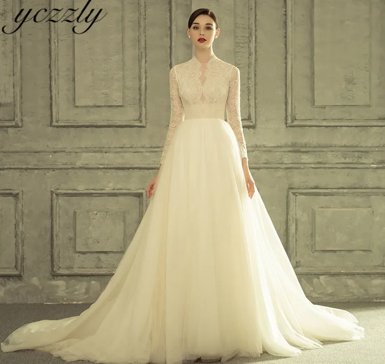 Королевский с высокой горловиной бальное платье Vestido De Noiva Свадебные платья