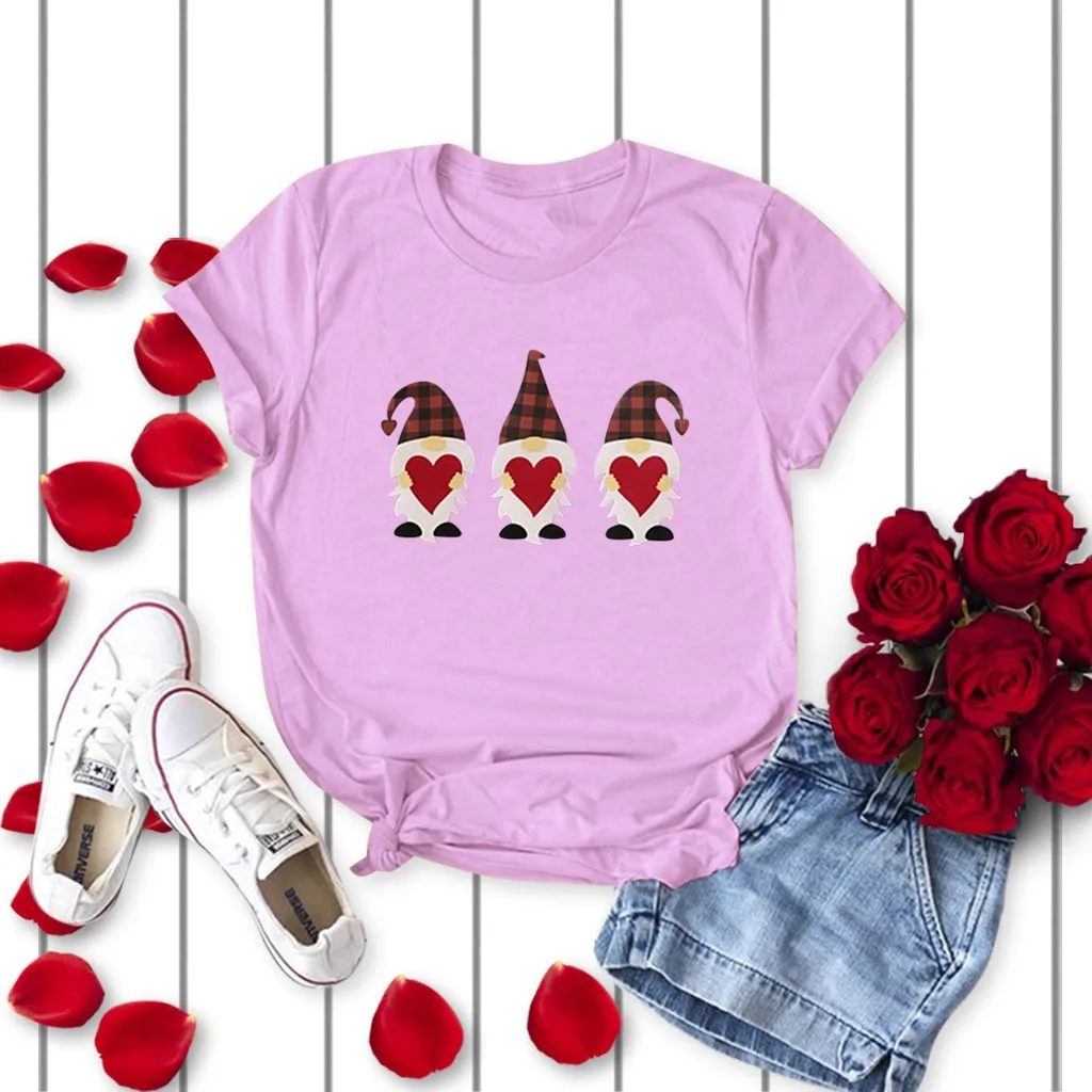 

Women's Valentine's Day T-shirt Round Neck Ladies Letter Print Slim Fit Christmas Valentine's Day Short Sleeve T-shirt