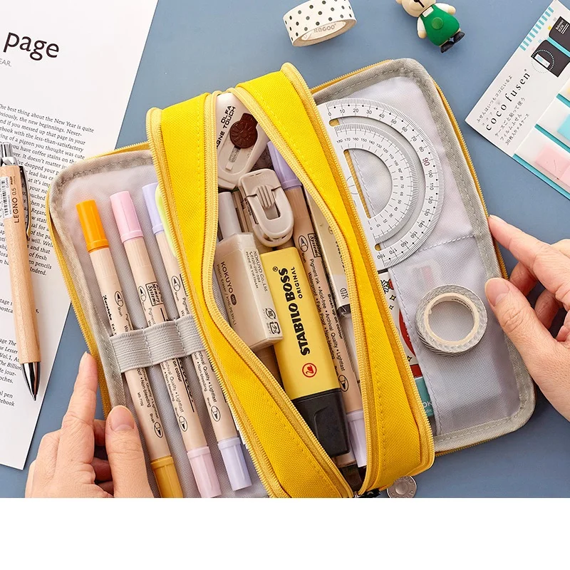 

Angoo Double Face Pencil Bag Pen Case Special Macaron Color Dual Side Canvas Storage Pouch Stationery School Travel Gift F899