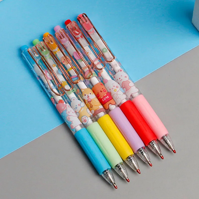 

50 pcs/lot Cartoon Bear Animal Clip Gel Pen Cute 0.5mm black Ink Signature Pens Promotional Gift Office School Supplies