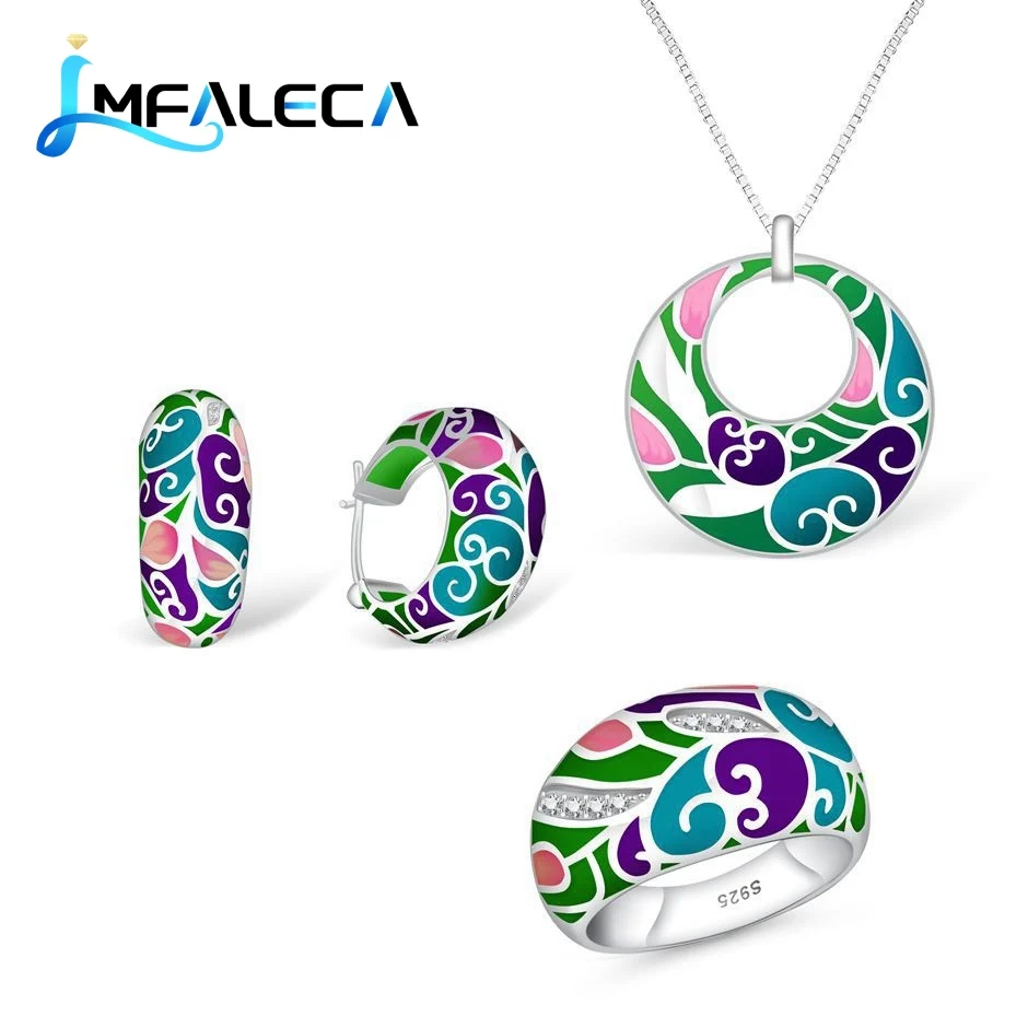 LMFALECA серебро 925 ювелирные наборы яркие разноцветные прозрачные серьги кольца