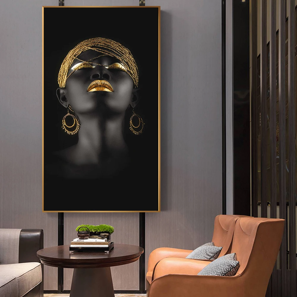 

African Women Oil Paintings Print On Canvas Art Prints Black Girl With Golden Earrings Canvas Art Pictures Home Wall Decoration