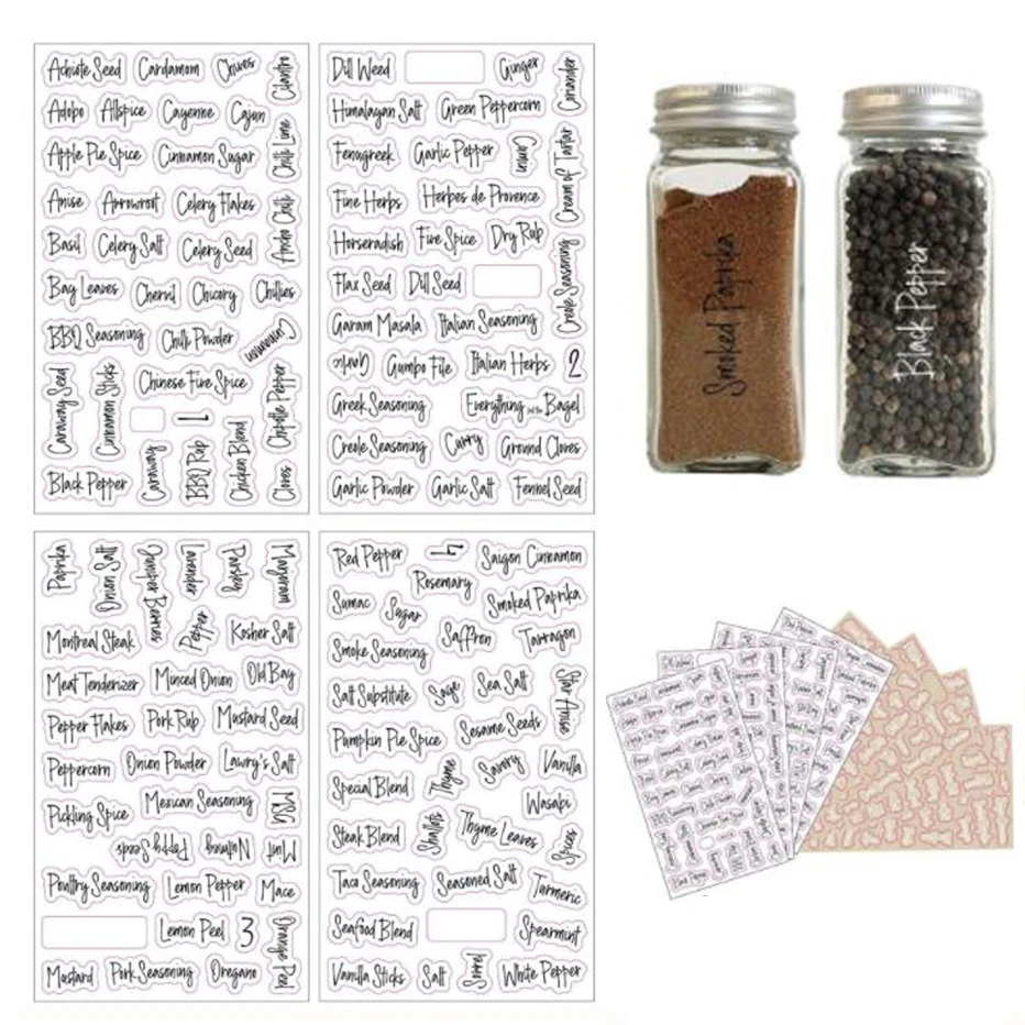 8 листов этикетка наклейки Кухня Черный и белый кладовая Бланки для банка специй