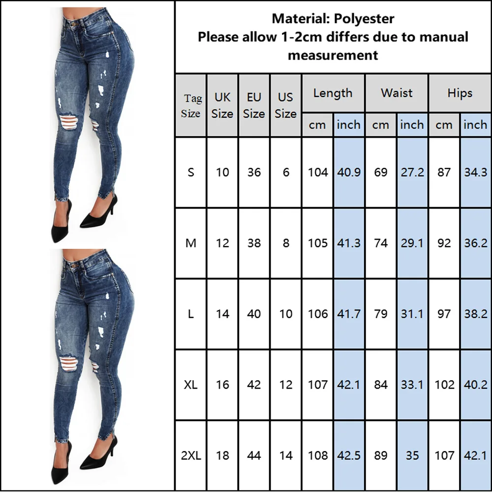 

Bag Hip Denim Jeans Slim Fit High Waist Pencil Pant for Ladies Hole Stretch Bodycon Ripped Bandage Skinny Push Up Trousers D30