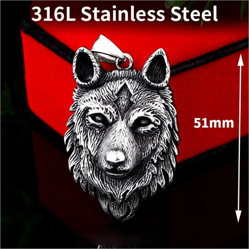 

Viking Wolf Pendant Necklace Stainless Steel Fashion Men and Women Accessories Retro Wolf Head Pendant Necklace Viking Jewelry