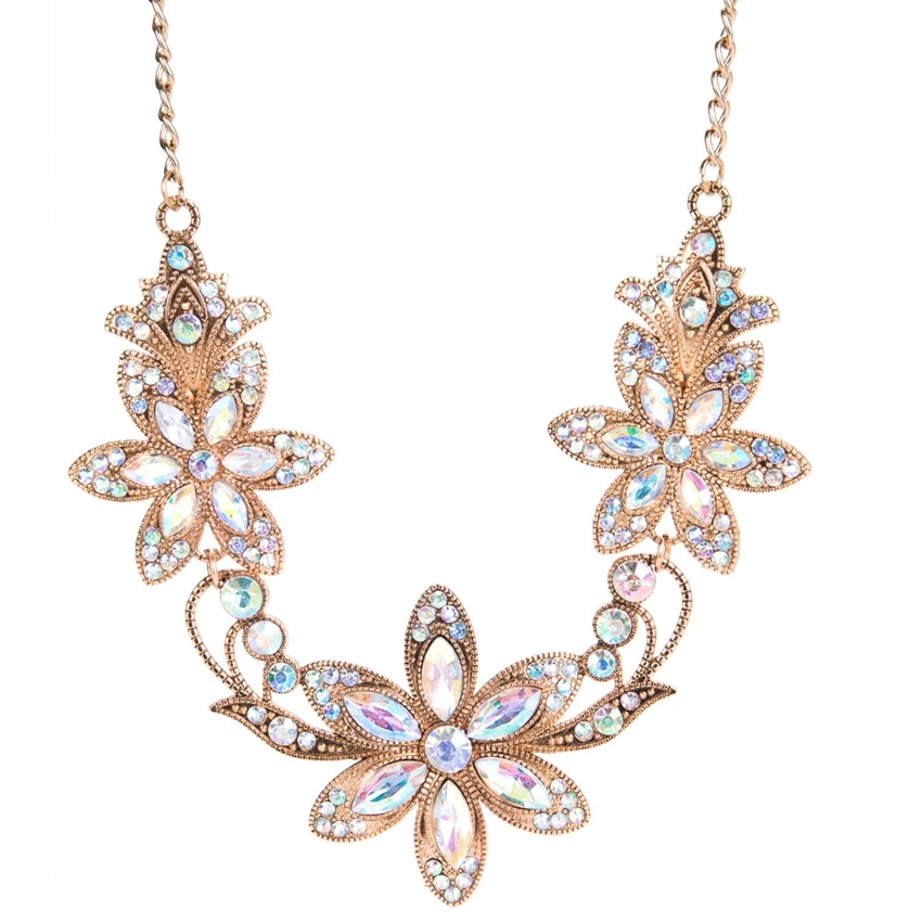 DiLiCa Elegant Flower Statement Necklace for Women Vintage Rhinestone Maxi Necklaces &amp Pendants Bib Jewelry | Украшения и