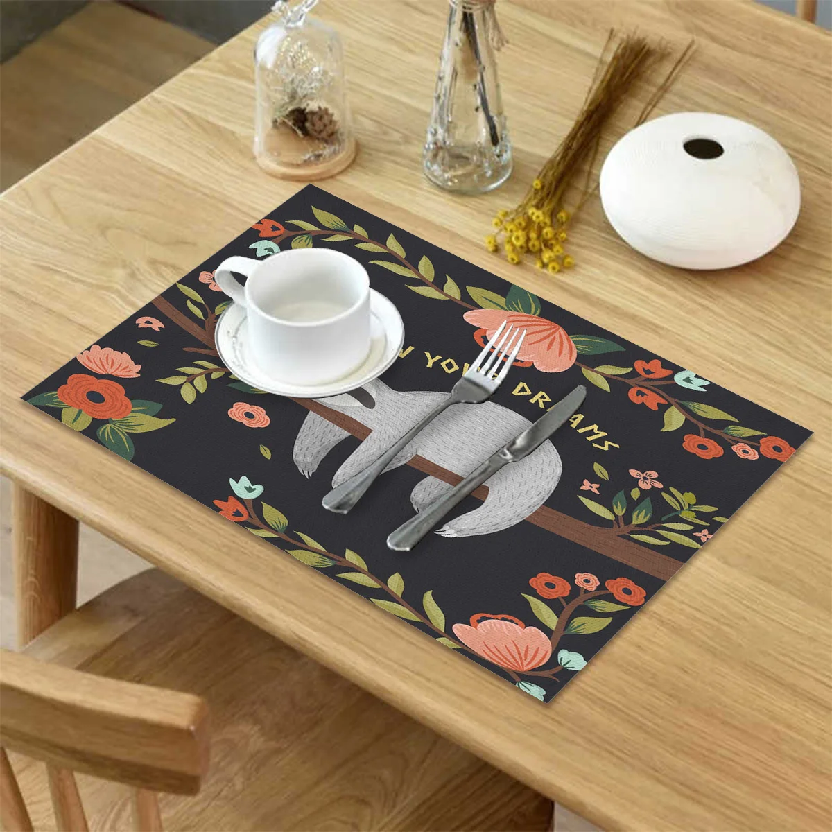 4 6 штук в партии комплект Коврики на стол серый Ленивец цветок филиал мультфильм