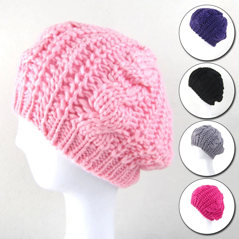 Новинка мягкий вязаный Французский Берет осень-зима Женские однотонные