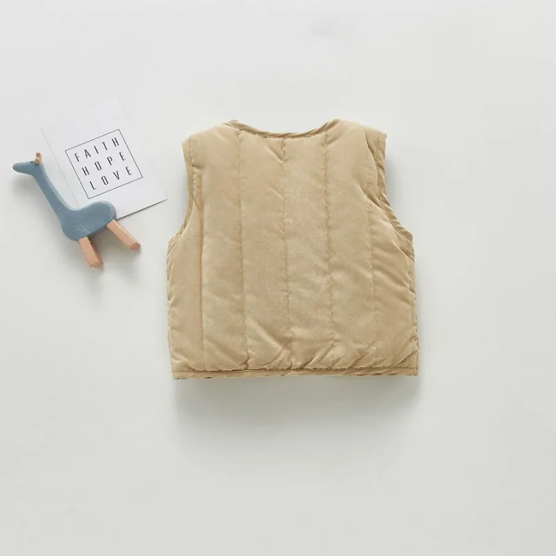 Chaleco marr&oacute;n albaricoque para beb&eacute;s y ni&ntilde;os, sin mangas con ropa Retro cuello en V, a prueba de viento, 0 a 3 a&ntilde;os, E402, invierno, 2021-3