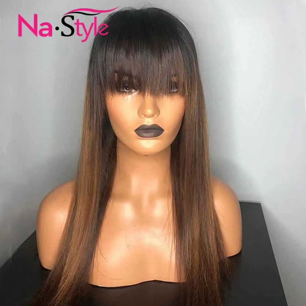 Парики с челкой для черных женщин взрыва парик человеческих волос девственницы