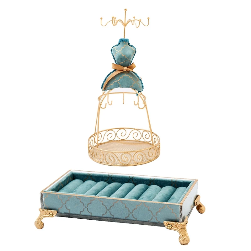 

2x Personality Peacock Blue Bronzing Bracelet Necklace Jewelry Storage Display Rack Wedding Gift Window Display C & E