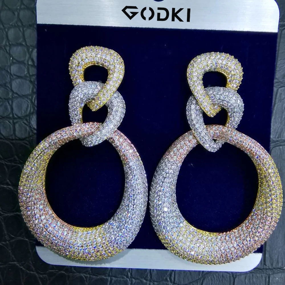 

GODKI Роскошные 68 мм длиной большой Нежный Роскошные Gemoetric-подвески в форме капелек из Кубического циркония вечерние свадебные саудовско-Арав...