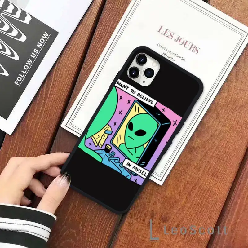 

Aesthetics Cute Cartoon alien space Phone Case for iPhone 11 12 pro XS MAX 8 7 6 6S Plus X 5S SE 2020 XR Soft silicone