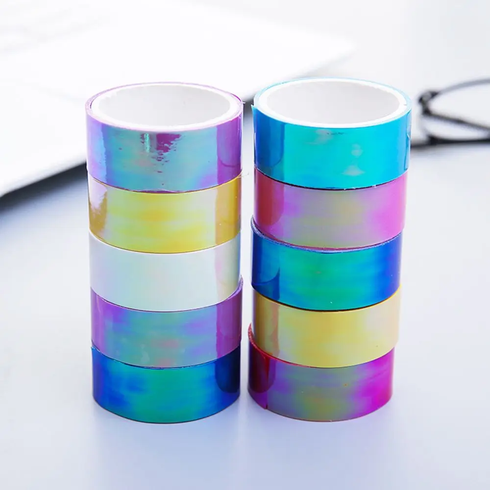 10 рулонов/набор Яркая Цветная Лазерная клейкая лента лейбл Блестящий альбом