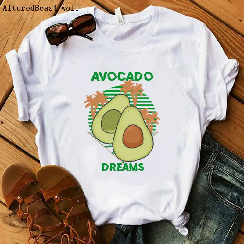 

2020 Fashion Avocado Print Female Crop T-shirt Women White Funny Tshirts Summer Casual Harajuku Tee Shirt Femme Tops