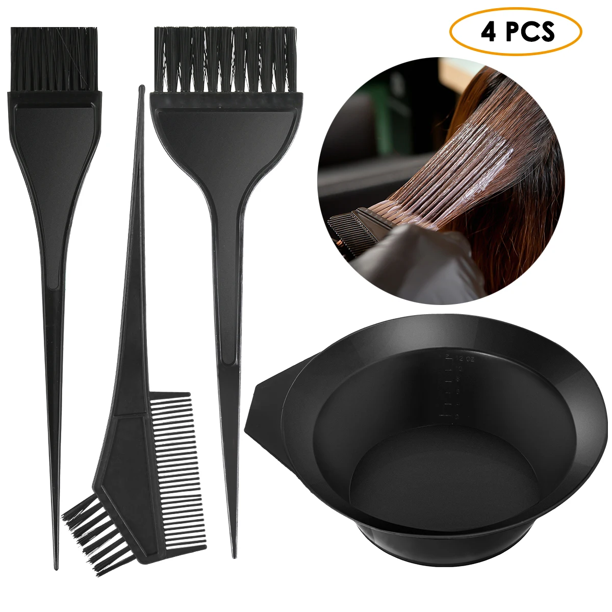 

4pcs/Set Hair Coloring Dyeing Set Mixing Bowl Hair Dye Brushes Comb Brush Hairdressing Baked Oil Bowl Tool Set Mixing Bowl