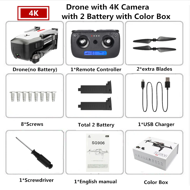 2 White-4K-Color Box Дрон SG906 4K gps Дроны с камерой HD бесщеточный Квадрокоптер сопротивляющийся сильному ветру селфи Квадрокоптер с камерой VS F11 B5W - Цвет: 2 White-4K-Color Box