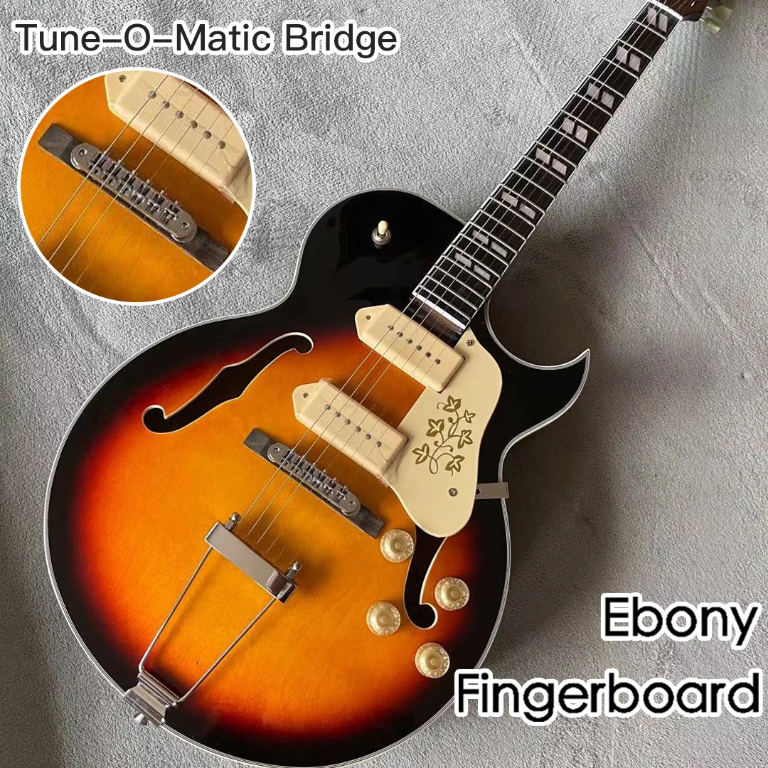 

Электрическая гитара Jazz. Sunburst color jazz gitaar. Эбеновая грифельная доска. 6 стингов ручной работы F полый корпус джазовая гитара.