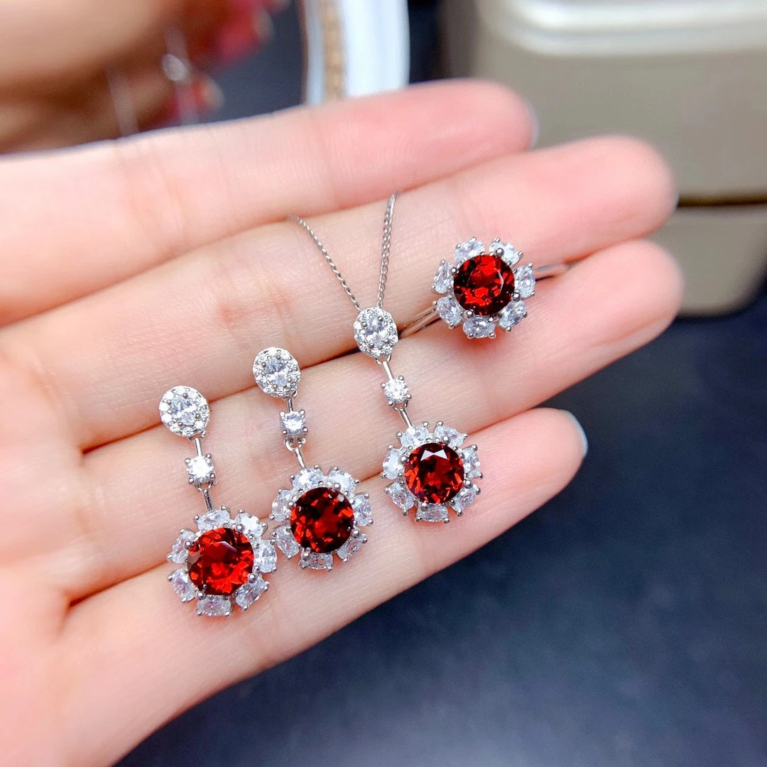 Набор из натурального мозамбикского граната для женщин серебро 925 пробы