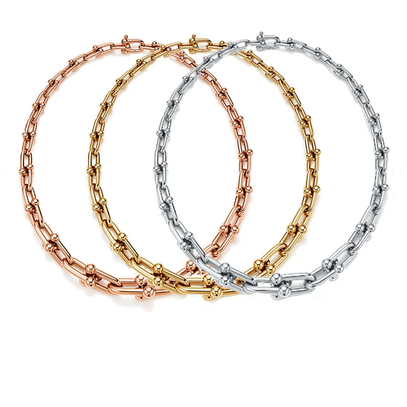 

New woman 925 sterling silver gold-plated hip-hop rock gradient U-shaped necklace luxury fashion brand jewelry holiday gift