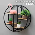 Промышленный стиль деревянный железный ремесленный круглый настенная Полка Стеллаж для хранения висячий шкаф антикварная стойка цветочный горшок держатель Decror