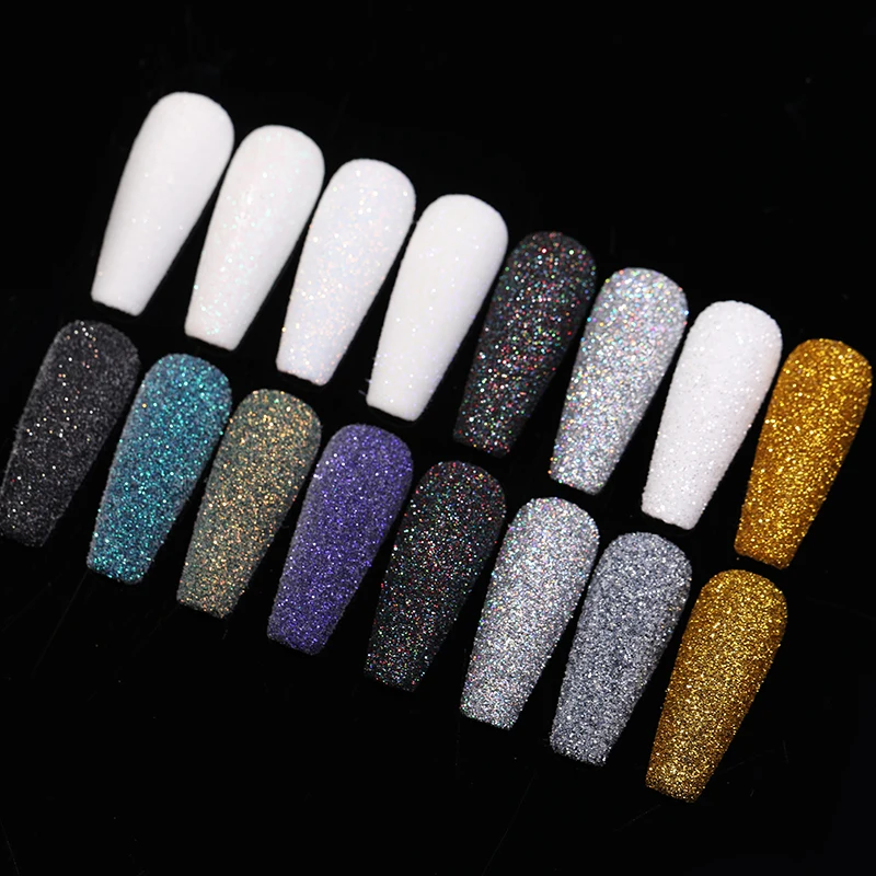 

1Box Sparkly Shining Gradient Nail Glitter Powder Laser Gray Black White Nail Art Chrome Pigment Sequins Decoration