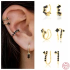 BOAKO 925 Стерлинговое серебро черный кубический цирконий драгоценный Кафф для женщин двойной Слои алмаз АРК линия клип серьги, хорошее ювелирное изделие