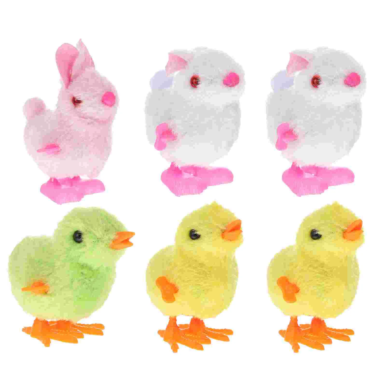 

6pcs Kids Clockwork Playthings Adorable Chicks and Bunnies Shape Wind Toys