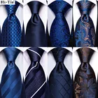 Привет-галстук темно-синий полосатый Пейсли Шелковый Свадебный галстук для мужчин Hanky запонки мужской s галстук набор деловые вечерние новый дизайн Прямая поставка