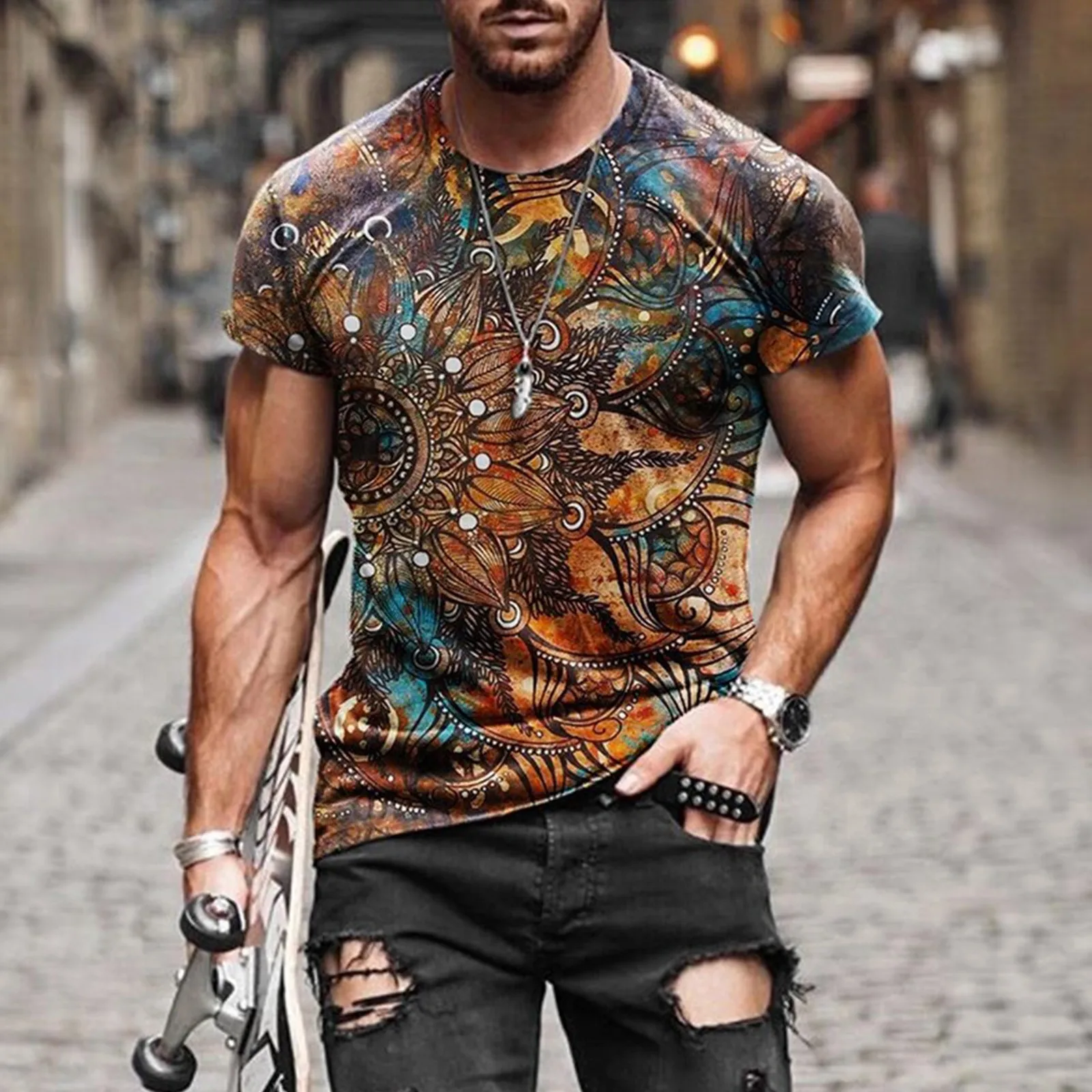 

Summer T Shirt Men's Streetwear O-Neck Short Sleeve Tee Tops Punk Style Male Clothes Casual 3D Printing Plus Size T-shirts
