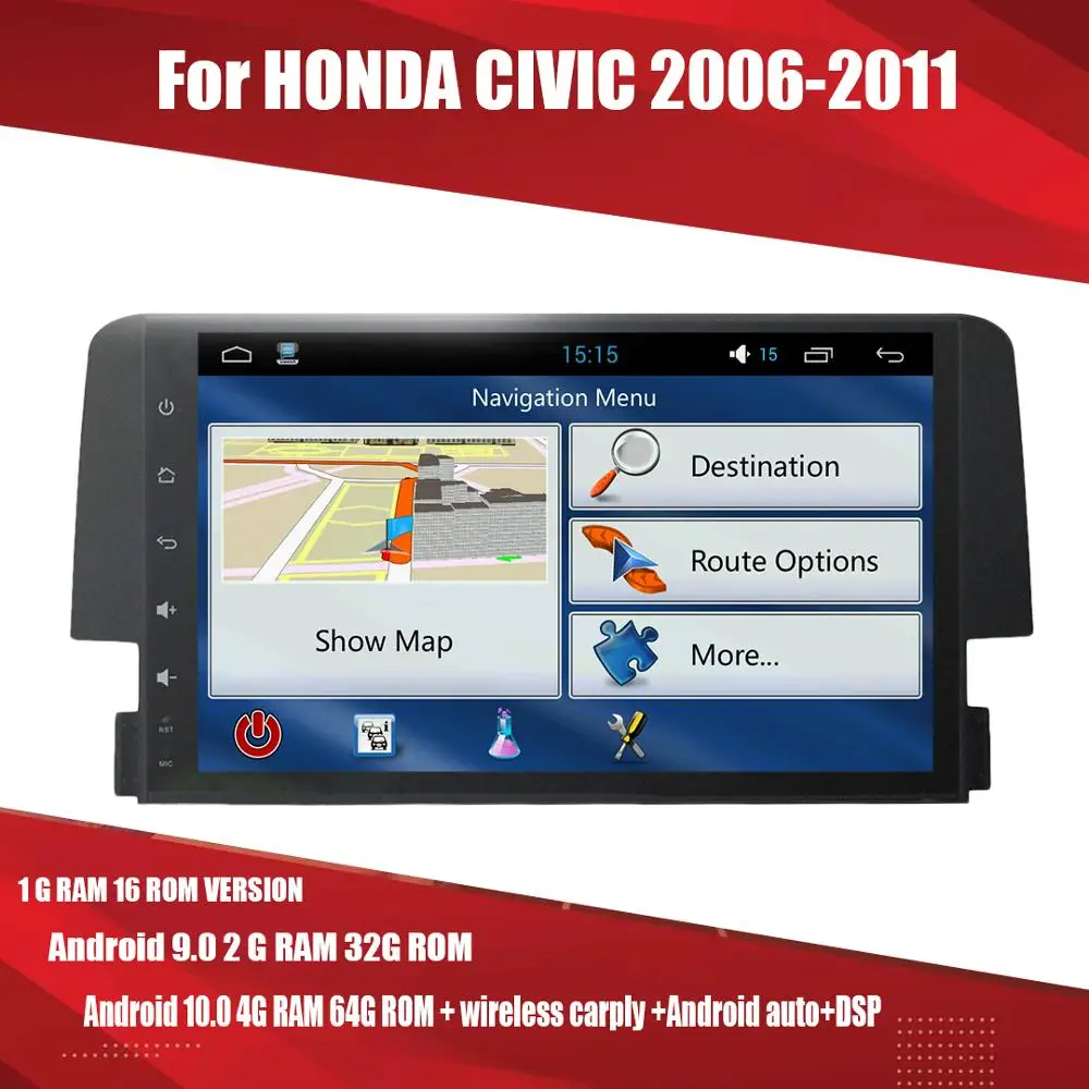 

Aucar Android 9" Car radio for Honda Civic 2016 2017 car multimedia navigation GPS Radio WIFI Stereo 2 DIN Android