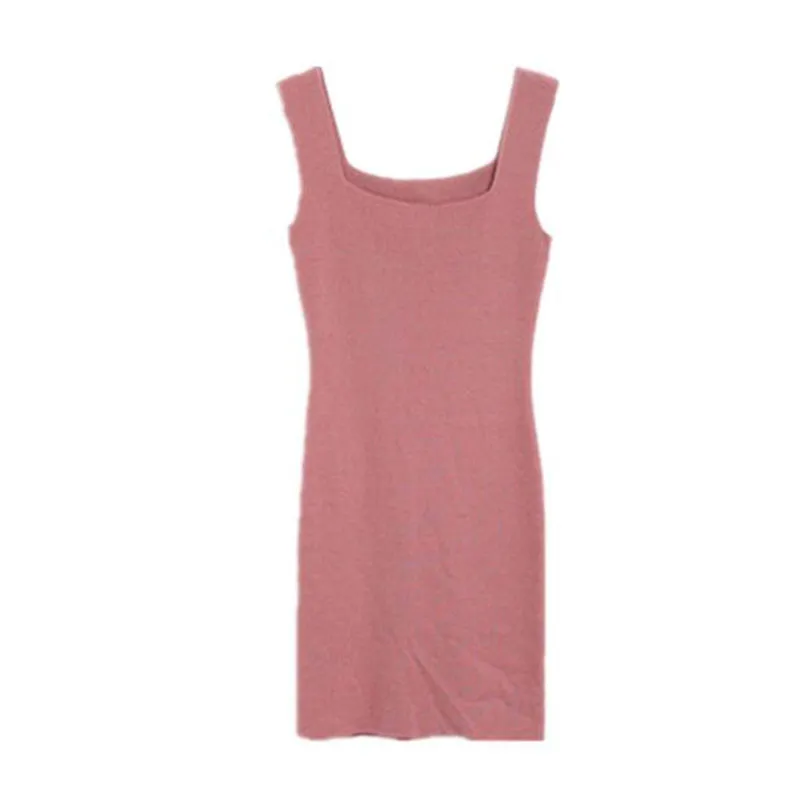 Женское платье-свитер облегающее трикотажное платье-пуловер без рукавов на