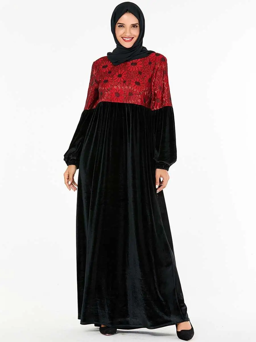 Мусульманские женщины с длинным рукавом Дубайский хиджаб золото бархат