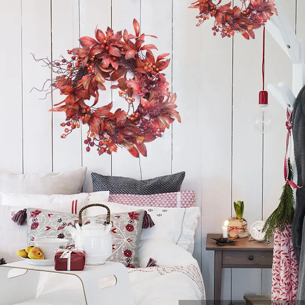 Осенний кленовый лист ягодный венок Хэллоуин День благодарения домашний декор