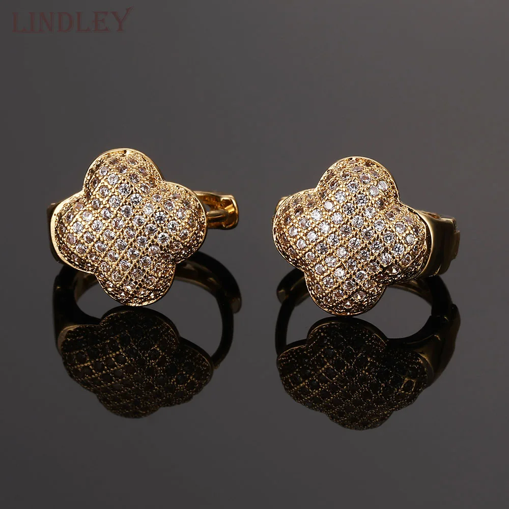 Женские серьги в форме четырехлистного клевера из розового золота 585 пробы с