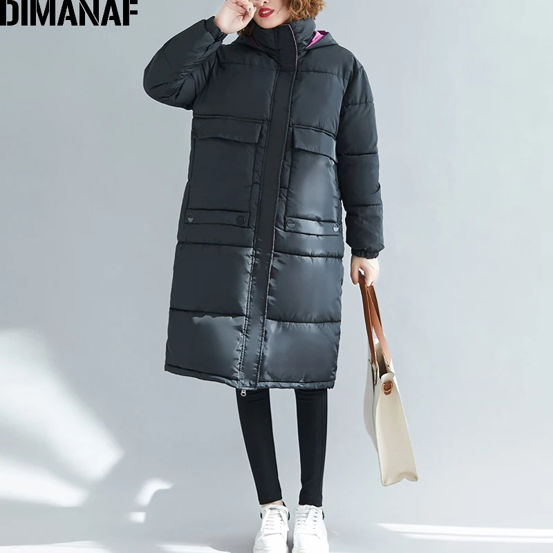 DIMANAF осень зима плюс размер женские парки пальто с длинным рукавом хлопок