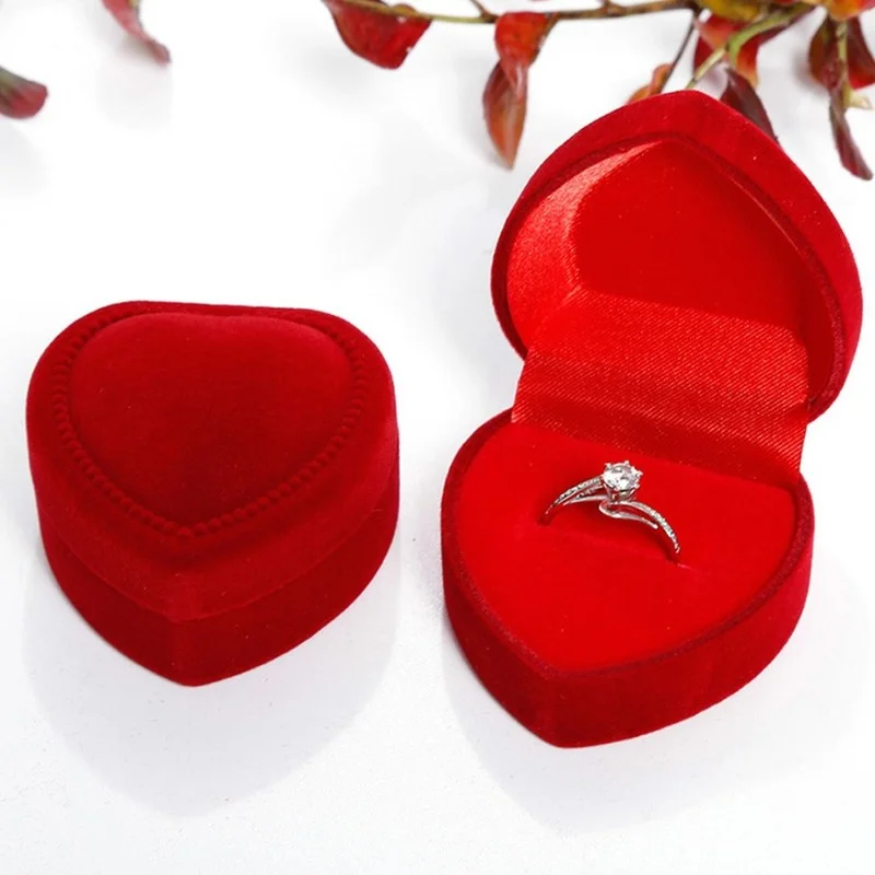 

High Quality Corduroy Ring Box Organizer Heart Shape Storage Earrings Ear Stud Case Necklace Jewelry Boxes
